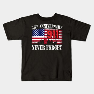 Never Forget 911 20th Anniversary Patriot Day USA Flag Kids T-Shirt